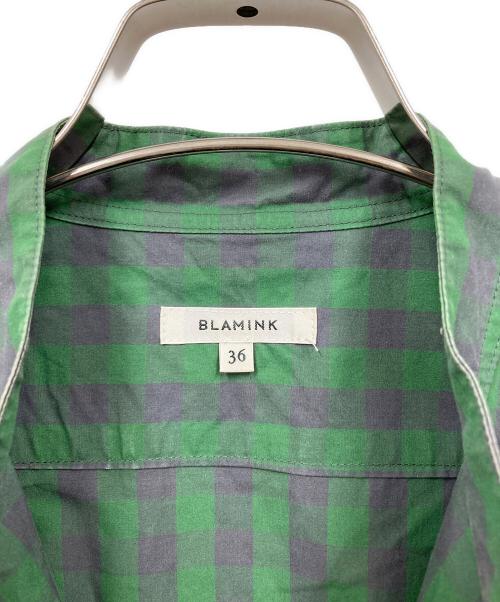BLAMINK（ブラミンク）BLAMINK (ブラミンク) M．SUMMERブロックチェックバンドカラーワンピース グリーン サイズ:36の古着・服飾アイテム