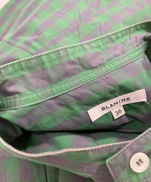 BLAMINK（ブラミンク）BLAMINK (ブラミンク) M．SUMMERブロックチェックバンドカラーワンピース グリーン サイズ:36の古着・服飾アイテム