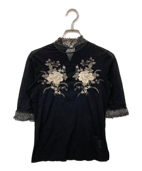VIVIENNE TAM（ヴィヴィアンタム）VIVIENNE TAM (ヴィヴィアンタム) 刺繍パワーネットニット ブラックの古着・服飾アイテム