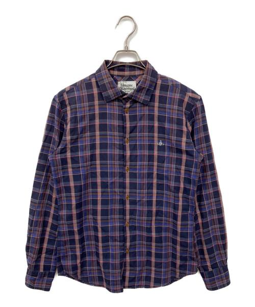 Vivienne Westwood man（ヴィヴィアン ウェストウッド マン）Vivienne Westwood man (ヴィヴィアン ウェストウッド マン) オーブデザインチェックシャツ ネイビー サイズ:48の古着・服飾アイテム