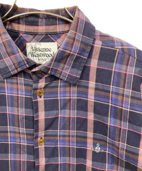Vivienne Westwood man（ヴィヴィアン ウェストウッド マン）Vivienne Westwood man (ヴィヴィアン ウェストウッド マン) オーブデザインチェックシャツ ネイビー サイズ:48の古着・服飾アイテム