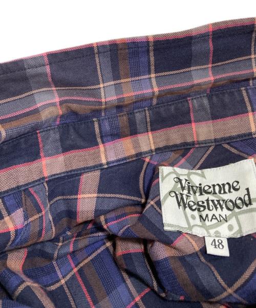 Vivienne Westwood man（ヴィヴィアン ウェストウッド マン）Vivienne Westwood man (ヴィヴィアン ウェストウッド マン) オーブデザインチェックシャツ ネイビー サイズ:48の古着・服飾アイテム