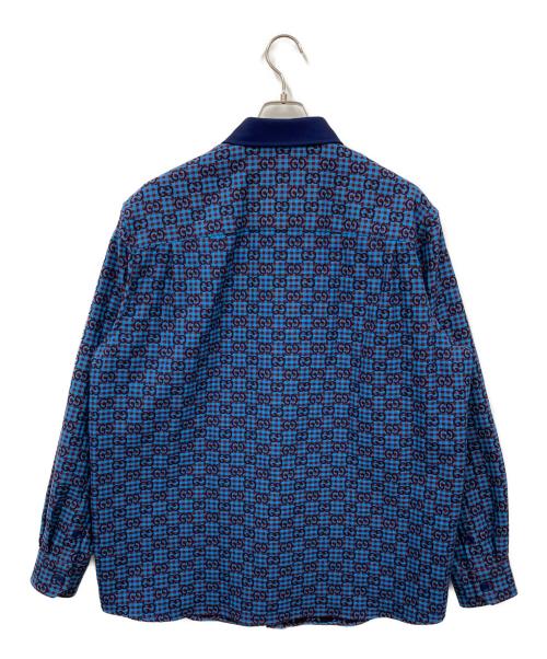 GUCCI（グッチ）GUCCI (グッチ) ギンガムチェック コットンウール ジャカードシャツ ブルー サイズ:48の古着・服飾アイテム