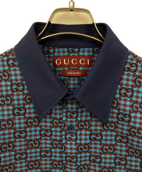 GUCCI（グッチ）GUCCI (グッチ) ギンガムチェック コットンウール ジャカードシャツ ブルー サイズ:48の古着・服飾アイテム