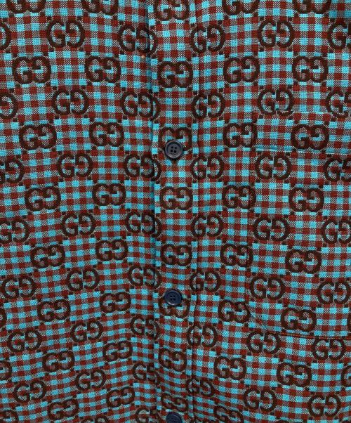 GUCCI（グッチ）GUCCI (グッチ) ギンガムチェック コットンウール ジャカードシャツ ブルー サイズ:48の古着・服飾アイテム