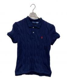 POLO RALPH LAUREN（ポロ・ラルフローレン）の古着「ケーブル編み半袖ニットポロシャツ」｜ブルー