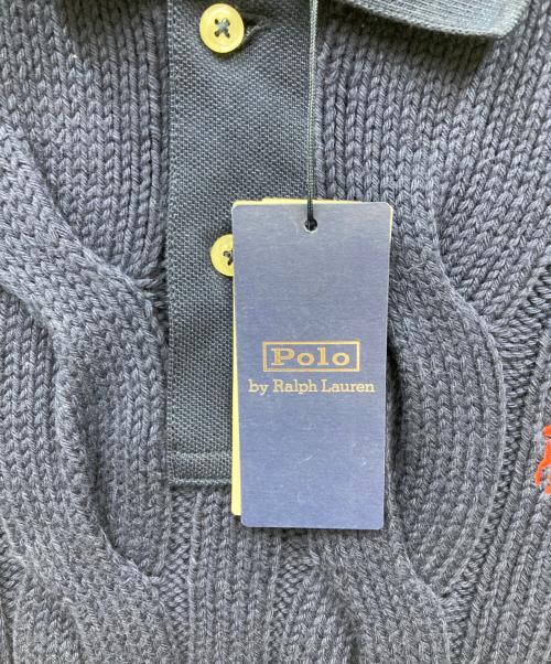 POLO RALPH LAUREN（ポロ・ラルフローレン）POLO RALPH LAUREN (ポロ・ラルフローレン) ケーブル編み半袖ニットポロシャツ ブルー サイズ:L 未使用品の古着・服飾アイテム