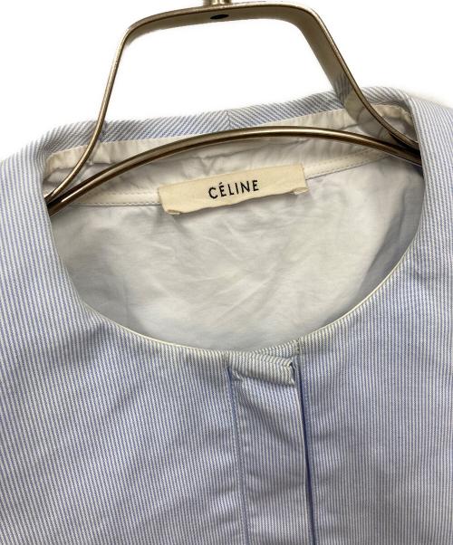 CELINE（セリーヌ）CELINE (セリーヌ) デザインノーカラーシャツ スカイブルー サイズ:UK34の古着・服飾アイテム