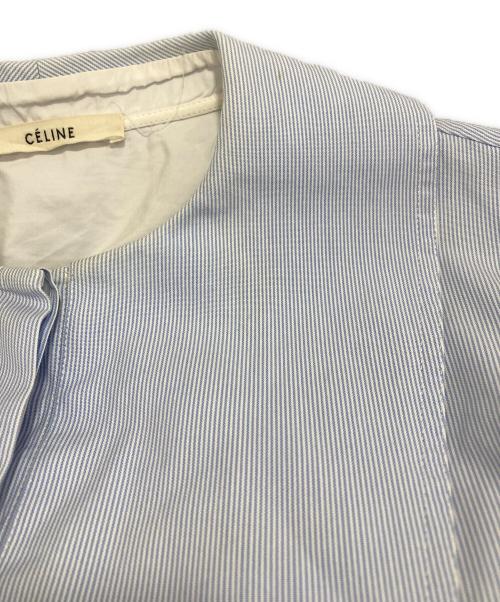 CELINE（セリーヌ）CELINE (セリーヌ) デザインノーカラーシャツ スカイブルー サイズ:UK34の古着・服飾アイテム