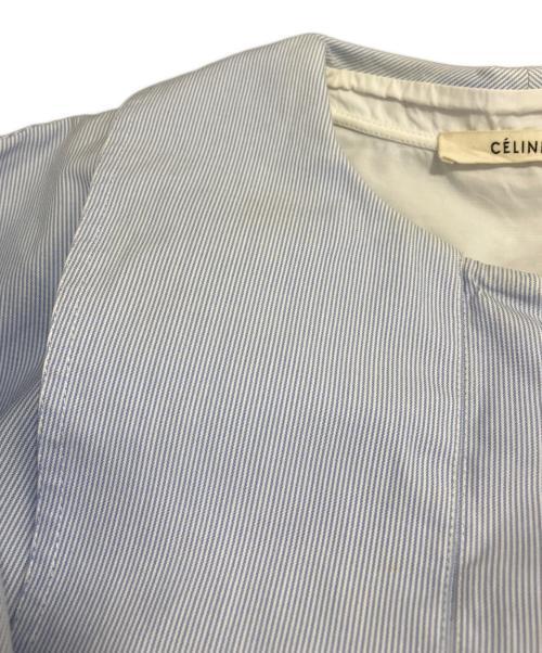 CELINE（セリーヌ）CELINE (セリーヌ) デザインノーカラーシャツ スカイブルー サイズ:UK34の古着・服飾アイテム
