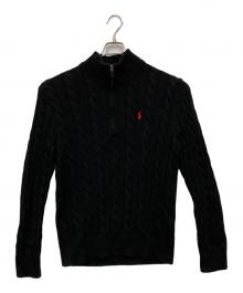 POLO RALPH LAUREN（ポロ・ラルフローレン）の古着「ハーフジップケーブルニット」｜ブラック
