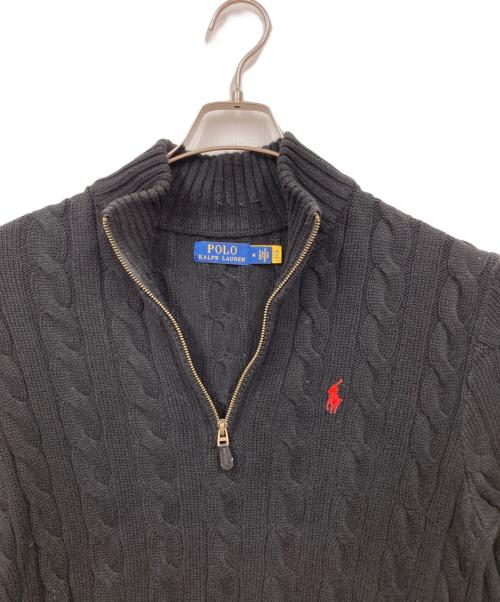 POLO RALPH LAUREN（ポロ・ラルフローレン）POLO RALPH LAUREN (ポロ・ラルフローレン) ハーフジップケーブルニット ブラック サイズ:Mの古着・服飾アイテム