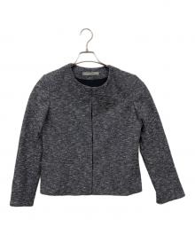 theory luxe（セオリーリュクス）の古着「ノーカラーツイードジャケット」｜ネイビー