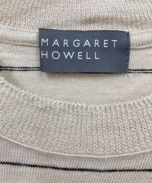 MARGARET HOWELL（マーガレットハウエル）MARGARET HOWELL (マーガレットハウエル) リネン ボーダー ニット 半袖ニット アイボリー サイズ:Ⅱの古着・服飾アイテム