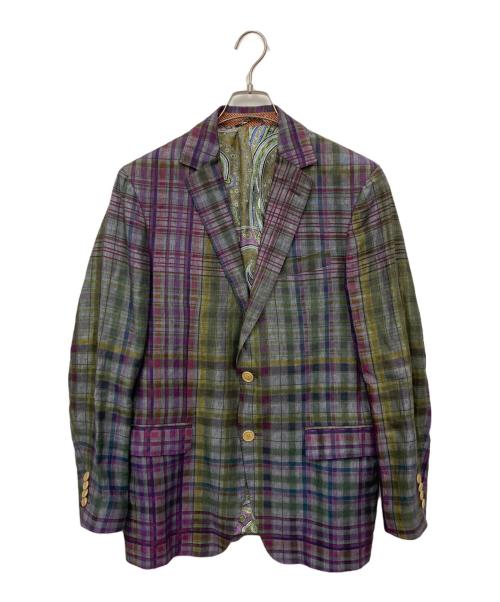 ETRO（エトロ）ETRO (エトロ) リネンチェックテーラードジャケット パープル サイズ:48の古着・服飾アイテム