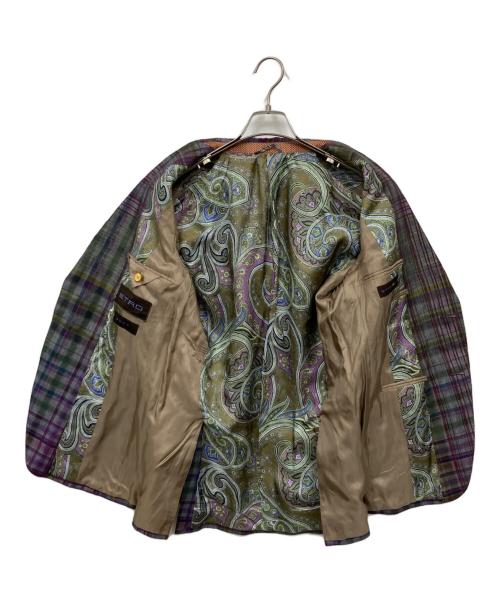 ETRO（エトロ）ETRO (エトロ) リネンチェックテーラードジャケット パープル サイズ:48の古着・服飾アイテム