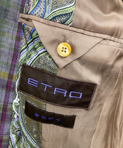 ETRO（エトロ）ETRO (エトロ) リネンチェックテーラードジャケット パープル サイズ:48の古着・服飾アイテム