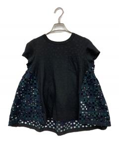 sacai バックシアー プリーツ 異素材切替 半袖 カットソー 星柄 紺 中古・古着通販】sacai (サカイ) バックプリーツTシャツ ブラック