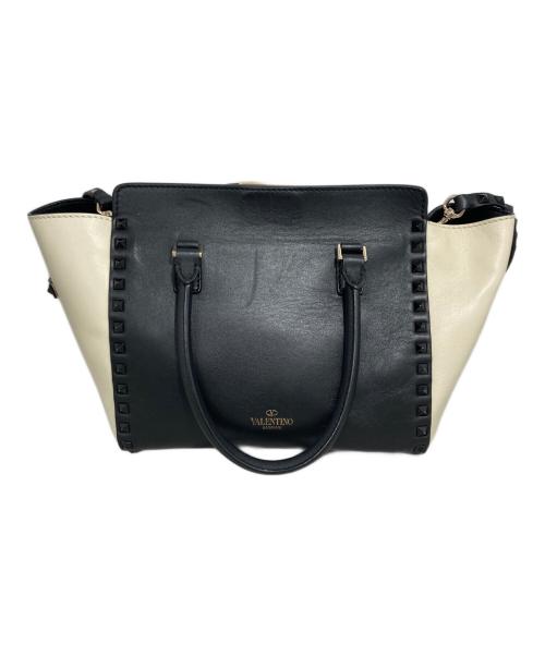 VALENTINO（ヴァレンティノ）VALENTINO (ヴァレンティノ) ロックスタッズ スモール ダブルハンドル トートバッグ ホワイト×ブラックの古着・服飾アイテム