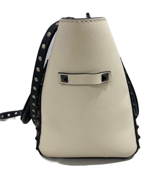 VALENTINO（ヴァレンティノ）VALENTINO (ヴァレンティノ) ロックスタッズ スモール ダブルハンドル トートバッグ ホワイト×ブラックの古着・服飾アイテム