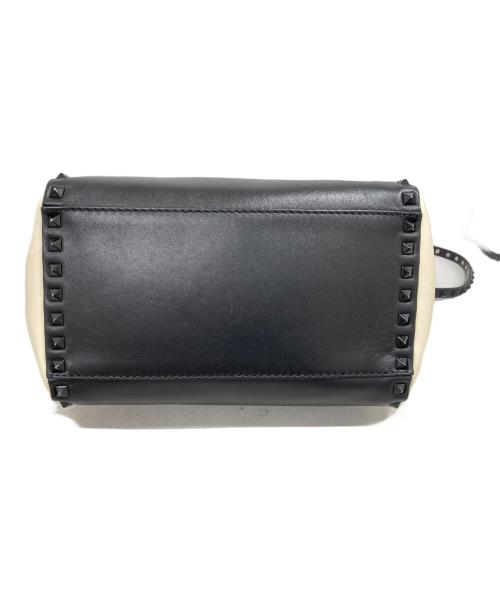 VALENTINO（ヴァレンティノ）VALENTINO (ヴァレンティノ) ロックスタッズ スモール ダブルハンドル トートバッグ ホワイト×ブラックの古着・服飾アイテム