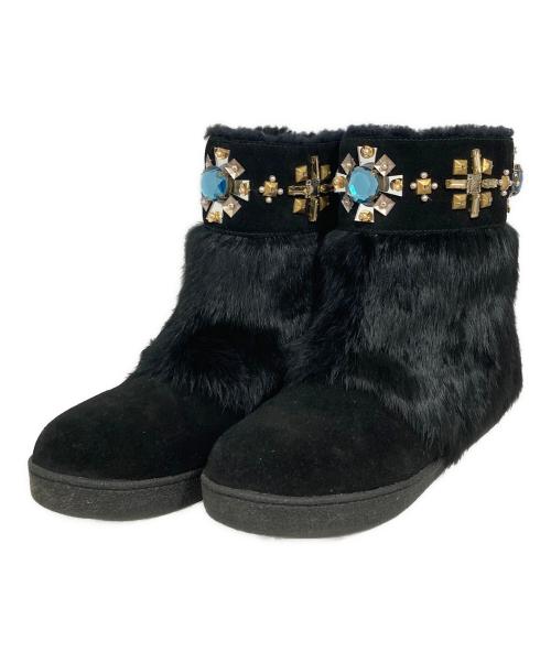 TORY BURCH（トリーバーチ）TORY BURCH (トリーバーチ) ラビットファースウェードブーツ ブラック サイズ:8の古着・服飾アイテム