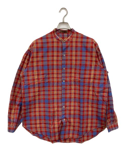 Y's for men（ワイズフォーメン）Y'S for men (ワイズフォーメン) ノーカラーチェックシャツ レッド サイズ:表記無しの古着・服飾アイテム