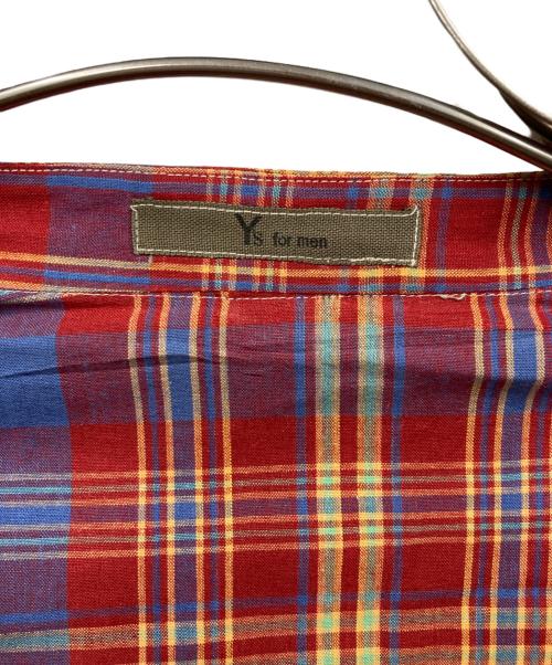 Y's for men（ワイズフォーメン）Y'S for men (ワイズフォーメン) ノーカラーチェックシャツ レッド サイズ:表記無しの古着・服飾アイテム