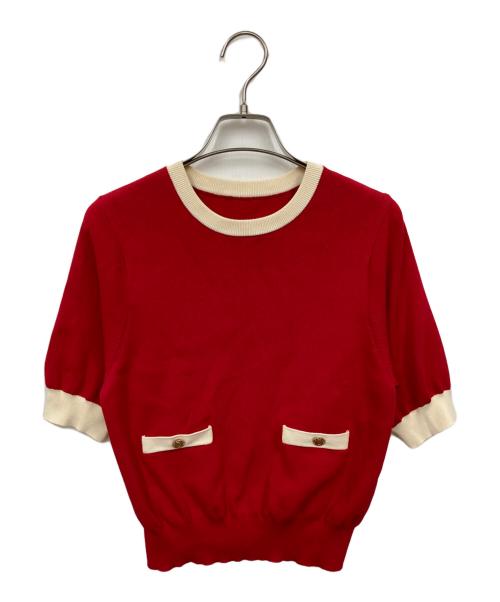 Loulou Willoughby（ルルウィルビー）Loulou Willoughby (ルルウィルビー) 半袖ニット レッド サイズ:2の古着・服飾アイテム