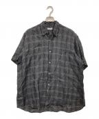 COMME des GARCONS HOMMEコムデギャルソン オム）の古着「半袖チェックリネンシャツ」｜ブラック
