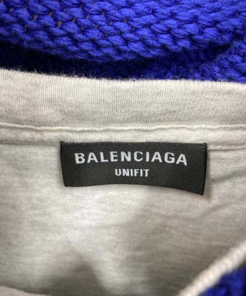 BALENCIAGA（バレンシアガ）BALENCIAGA (バレンシアガ) キャンペーンロゴ刺繍 デストロイ加工 レイヤードニットパーカー ブルー サイズ:XSの古着・服飾アイテム
