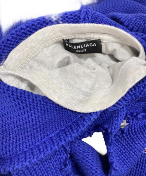 BALENCIAGA（バレンシアガ）BALENCIAGA (バレンシアガ) キャンペーンロゴ刺繍 デストロイ加工 レイヤードニットパーカー ブルー サイズ:XSの古着・服飾アイテム