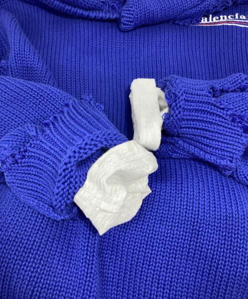 BALENCIAGA（バレンシアガ）BALENCIAGA (バレンシアガ) キャンペーンロゴ刺繍 デストロイ加工 レイヤードニットパーカー ブルー サイズ:XSの古着・服飾アイテム