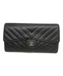 CHANEL（シャネル）の古着「マトラッセロングフラップウォレット」｜ブラック