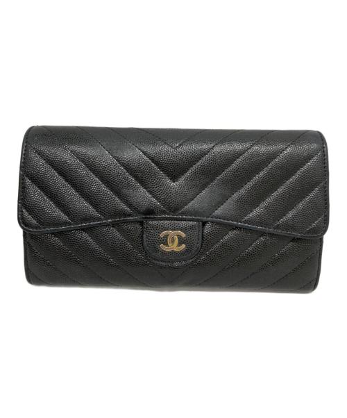 CHANEL（シャネル）CHANEL (シャネル) マトラッセロングフラップウォレット ブラックの古着・服飾アイテム