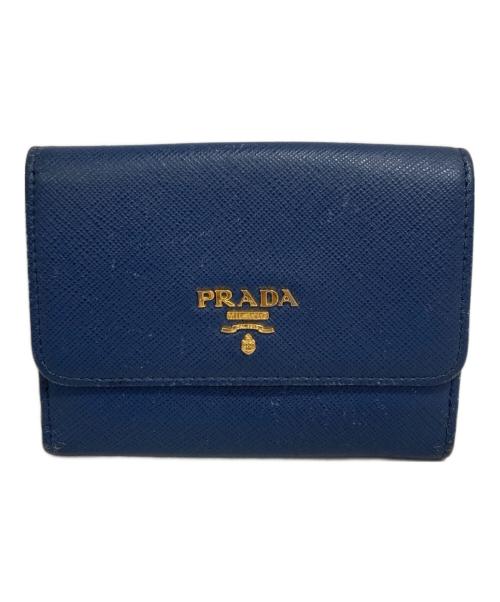 PRADA（プラダ）PRADA (プラダ) サフィアーノレザー2つ折り財布 ブルーの古着・服飾アイテム