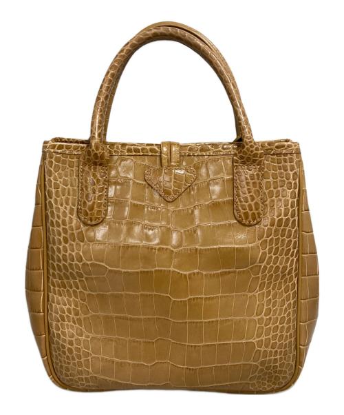 LONGCHAMP（ロンシャン）LONGCHAMP (ロンシャン) クロコ型押しハンドバッグ ブラウンの古着・服飾アイテム