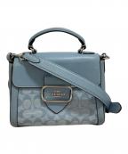 COACHコーチ）の古着「モーガン トップ ハンドル サッチェル・シグネチャー シャンブレー」｜スカイブルー
