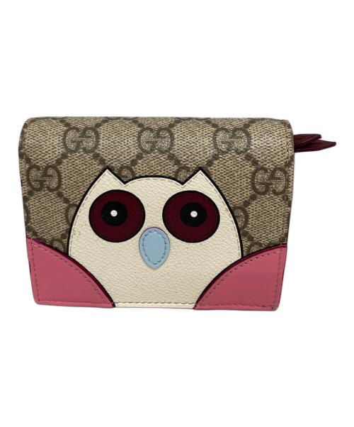 GUCCI（グッチ）GUCCI (グッチ) GGスプリーム フクロウ / アニマル ミニウォレット レッド×ベージュの古着・服飾アイテム