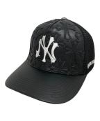 NEW VINTAGEニュービンテージ）の古着「NV CROSS LEATHER MESH CAP」｜ブラック