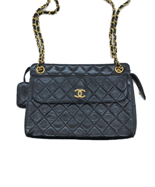 CHANEL（シャネル）CHANEL (シャネル) ココマークラムスキンチェーンショルダーバッグ ネイビー ココマーク　ラムスキン　マトラッセ フラップ　1808442の古着・服飾アイテム