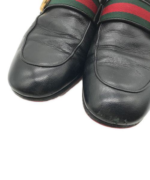 GUCCI（グッチ）GUCCI (グッチ) ダブルGウェブ付レザーローファー ブラック サイズ:9 1/2の古着・服飾アイテム