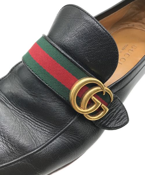 GUCCI（グッチ）GUCCI (グッチ) ダブルGウェブ付レザーローファー ブラック サイズ:9 1/2の古着・服飾アイテム