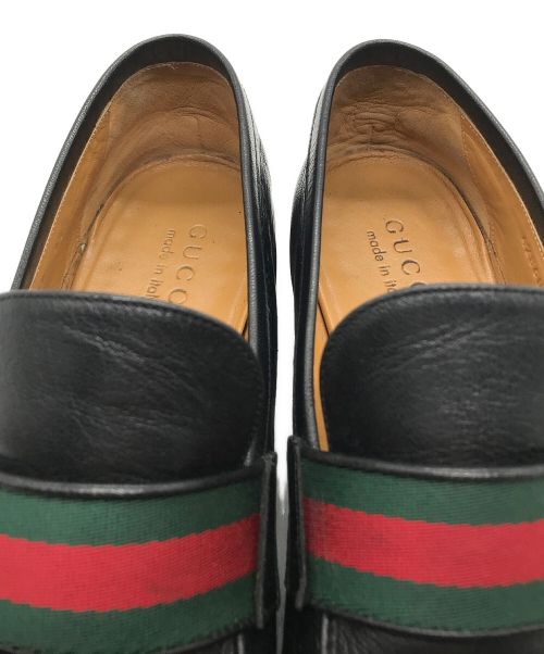 GUCCI（グッチ）GUCCI (グッチ) ダブルGウェブ付レザーローファー ブラック サイズ:9 1/2の古着・服飾アイテム