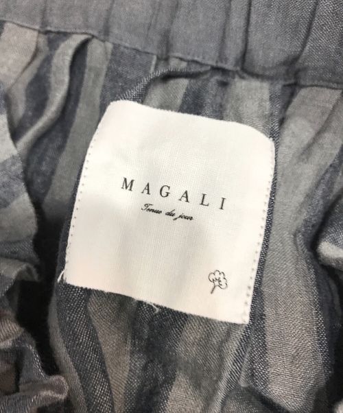 magali（マガリ）magali (マガリ) ストライプリネン ファーマースカート グレー サイズ:表記なしの古着・服飾アイテム
