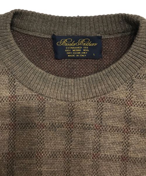BROOKS BROTHERS（ブルックスブラザーズ）BROOKS BROTHERS (ブルックスブラザーズ) イタリア製 チェックメリノウールニット ブラウン サイズ:Lの古着・服飾アイテム