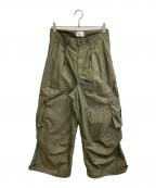CAMPHOR WOODカンファーウッド）の古着「2tuck wide baggy coating cargo pants」｜カーキ