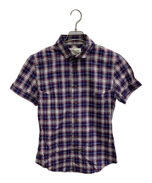 Vivienne Westwood man（ヴィヴィアン ウェストウッド マン）Vivienne Westwood man (ヴィヴィアン ウェストウッド マン) チェックシャツ パープル×ホワイト サイズ:44の古着・服飾アイテム