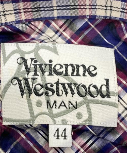 Vivienne Westwood man（ヴィヴィアン ウェストウッド マン）Vivienne Westwood man (ヴィヴィアン ウェストウッド マン) チェックシャツ パープル×ホワイト サイズ:44の古着・服飾アイテム