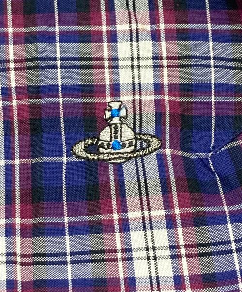 Vivienne Westwood man（ヴィヴィアン ウェストウッド マン）Vivienne Westwood man (ヴィヴィアン ウェストウッド マン) チェックシャツ パープル×ホワイト サイズ:44の古着・服飾アイテム